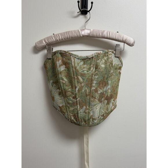 TIC TOC Tops - TIC TOC Floral Tapestry Corset Top S Lace-Up Bustier Brocade Cottagecore